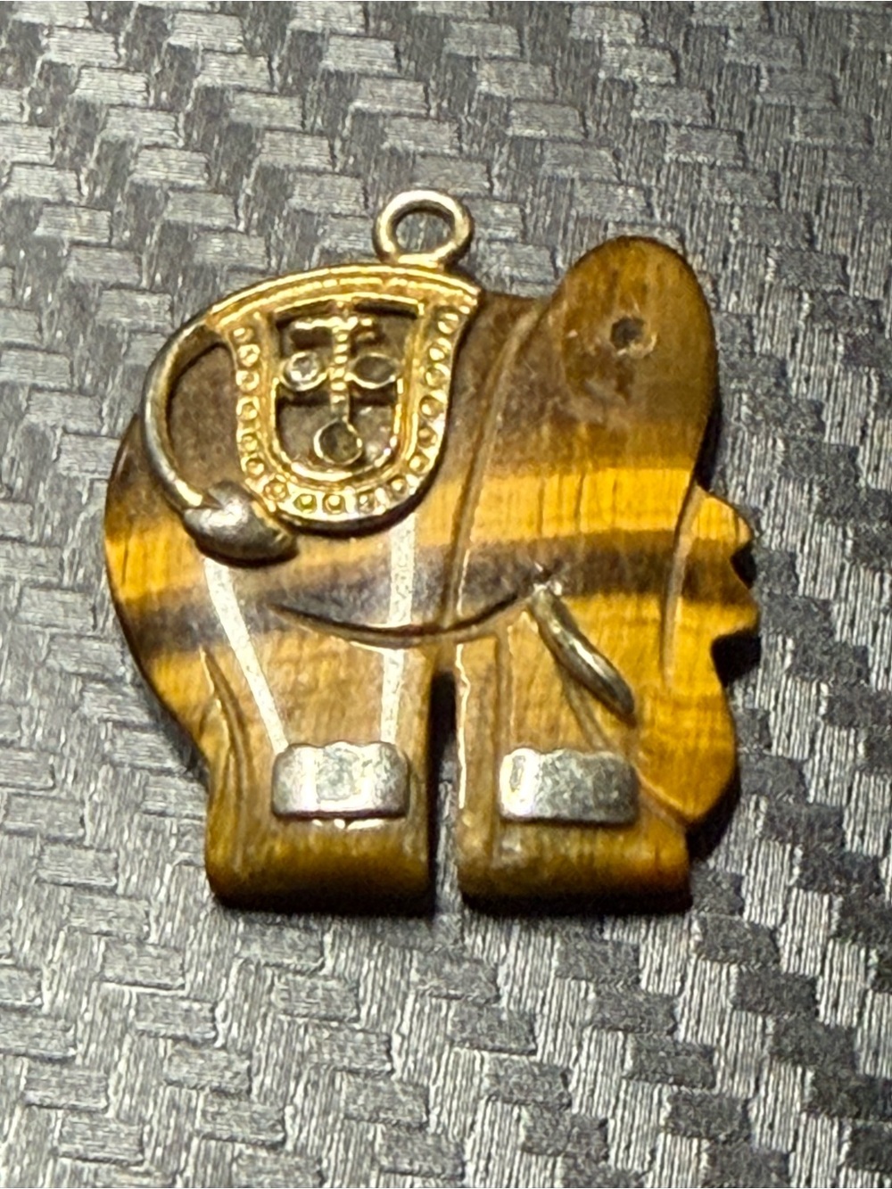 Tigers Eye Elephant Pendant with Gold Accents